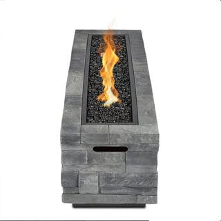 Real Flame Ledgestone 48 in. x 15 in. Rectangle MGO Propane Fire Pit Table in Gray Ledgestone with NG Conversion Kit CT0003LP-GLS