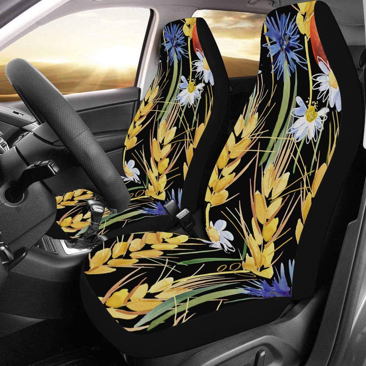 ZHANZZK Set of 2 Car Seat Covers Wheat Ear Flower Universal Auto Front Seats Protector Fits for Car，SUV Sedan，Truck