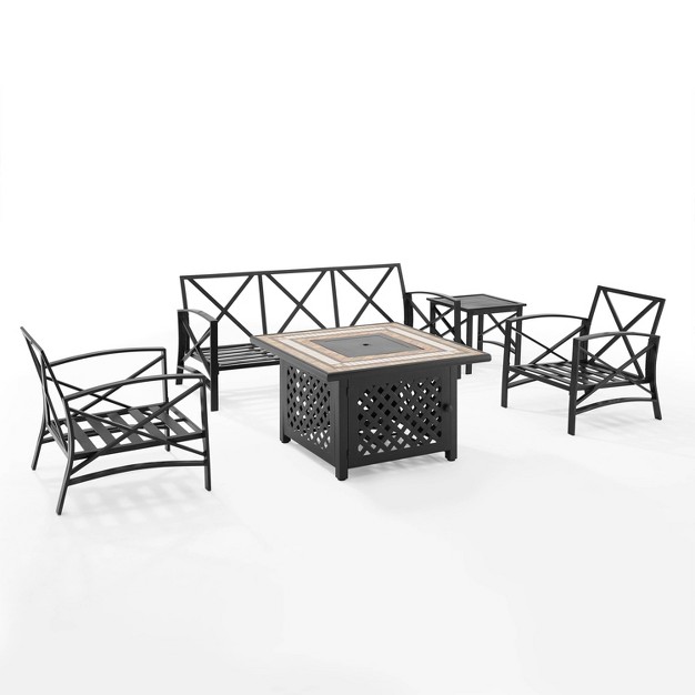 Crosley 5pc Kaplan Outdoor Patio Sofa Set With Fire Table