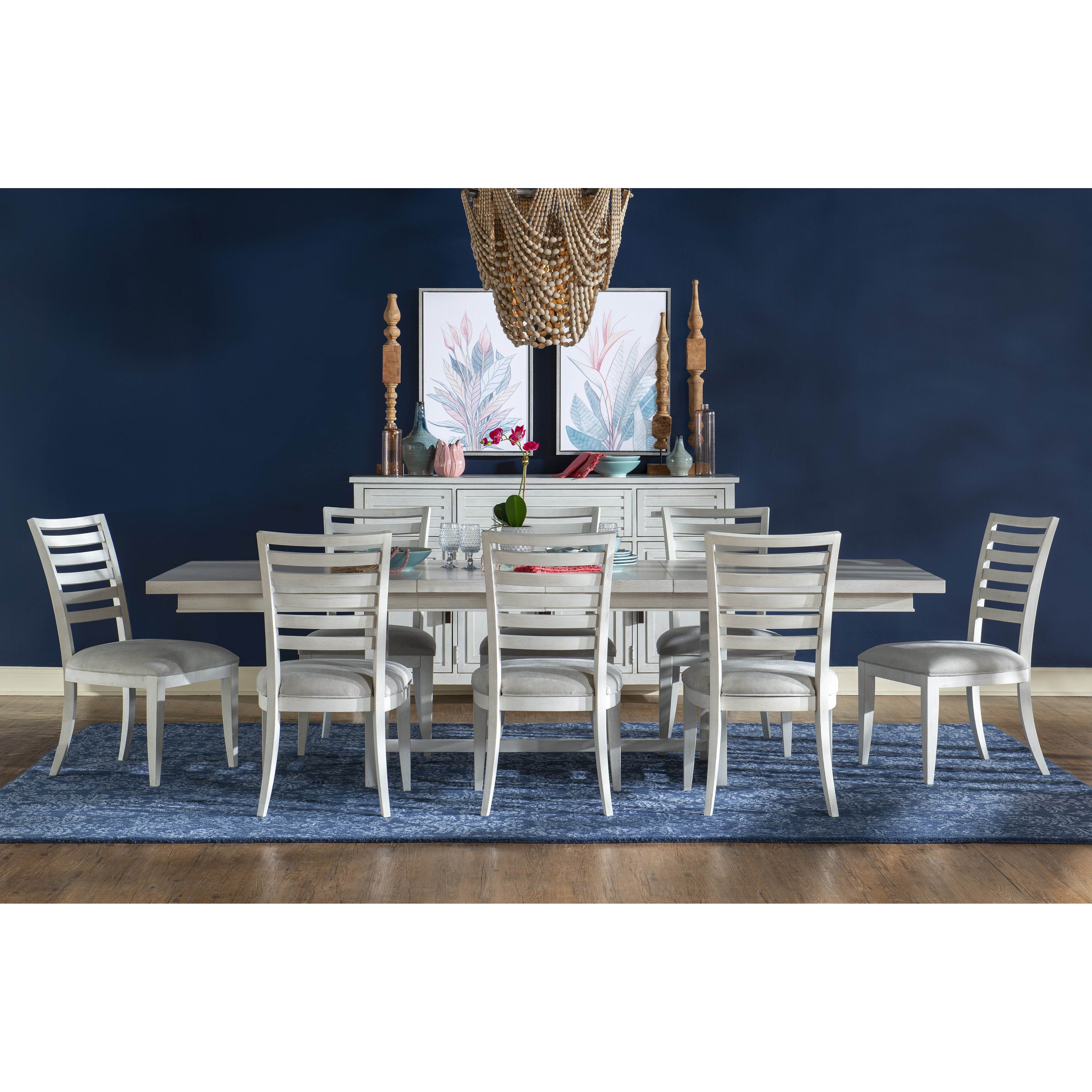 Coastal White Trestle 7-Pc Dining Set (Extendable Table 76-112 +6 Chairs)