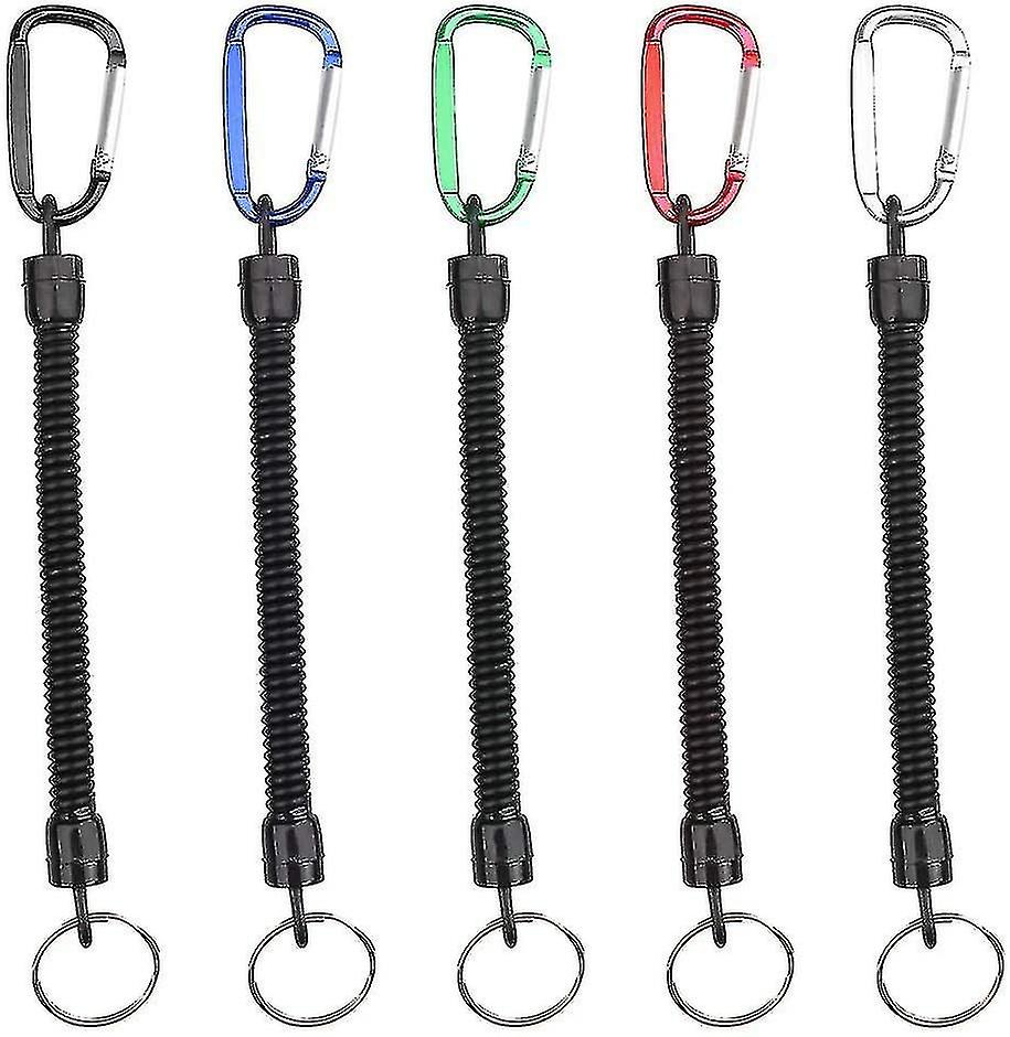 5pcs Stretchy Spiral Keyring With Color Carabiner， Spiral Retractable Coil Spring Key