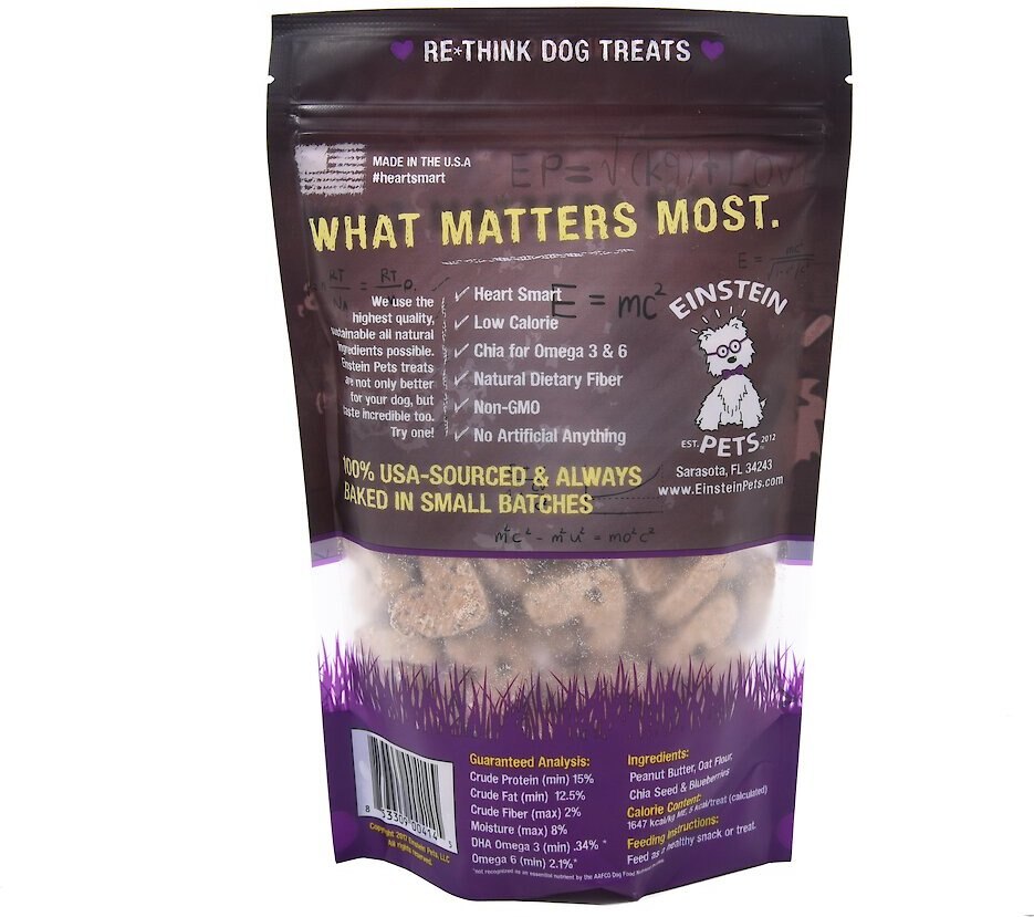 Einstein Pets Wheat-Free PB'N Jelly Time Real Blueberries， Peanut Butter and Chia Oven Baked Dog Treats， 8-oz bag