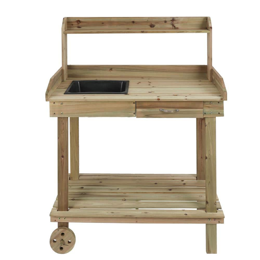 LuxenHome Mobile Wood Potting Bench WHOF1187