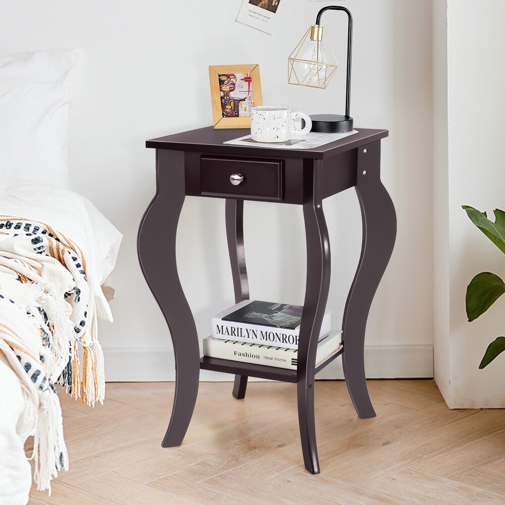 Costway End Side Table with Drawer Bottom Shelf Accent Nightstand   15''x 15'' x 23.5''