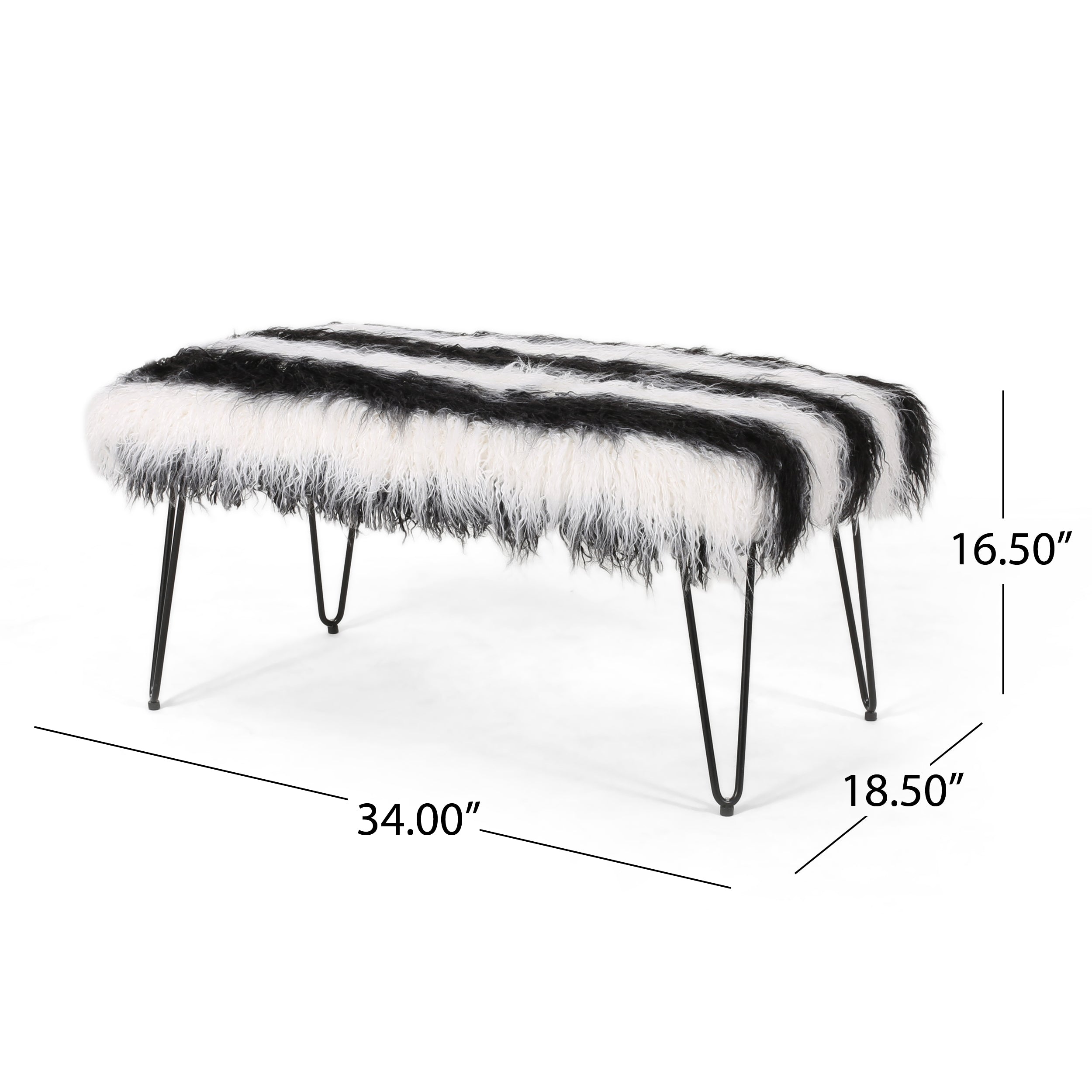 Louise Faux Fur Bench with Hairpin Legs