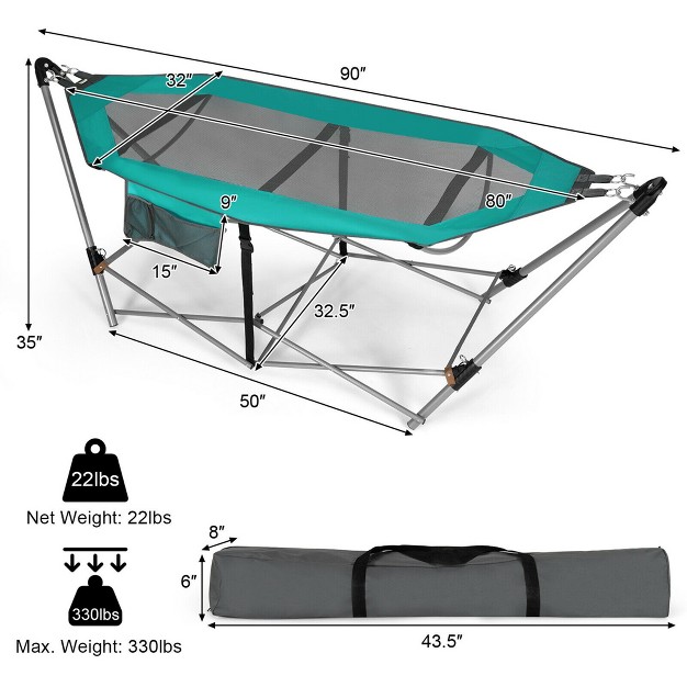 Costway Folding Hammock Indoor amp Outdoor Hammock With Side Pocket amp Iron Stand