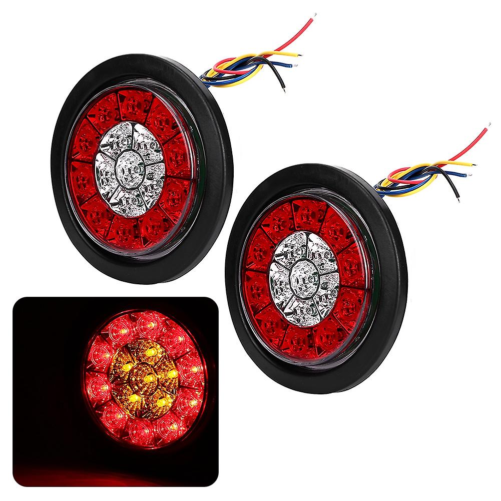 2pcs 4in Dc 24v 16 Leds Waterproof Rear Brake Light Turn Signal Tail Lamp For Truck Trailerred Yellow