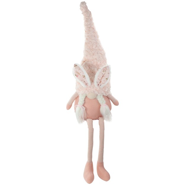 White And Pink Sitting Easter Gnome With Bunny Ears And Dangling Legs