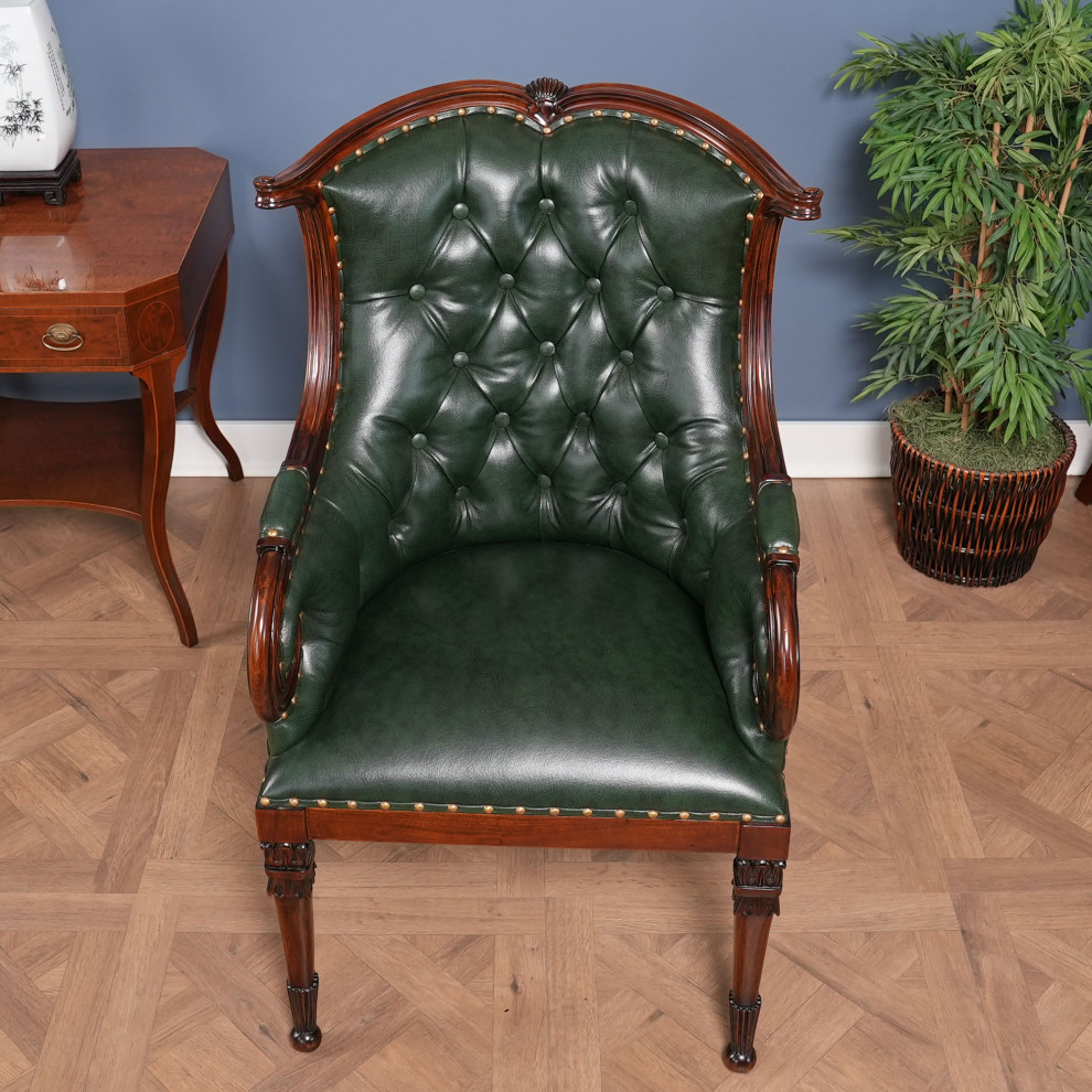 NDRAC059GRN Green Leather Arm Chair   Traditional   Dining Chairs   by Niagara Furniture  Houzz