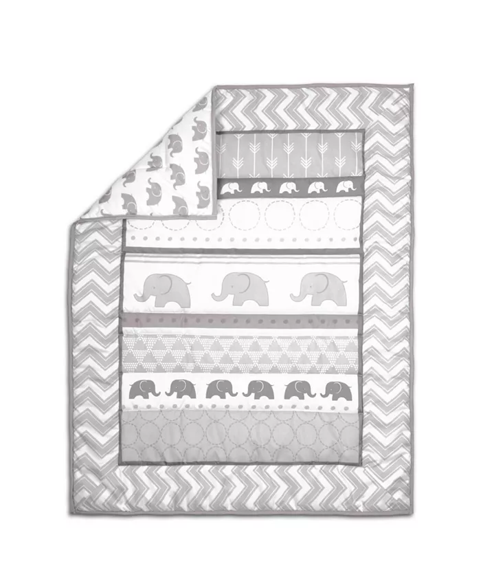 The Peanutshell Elephant Walk 8 Piece Baby Nursery Crib Bedding Set， Quilt， Crib Sheets， Crib Skirt， and Mobile