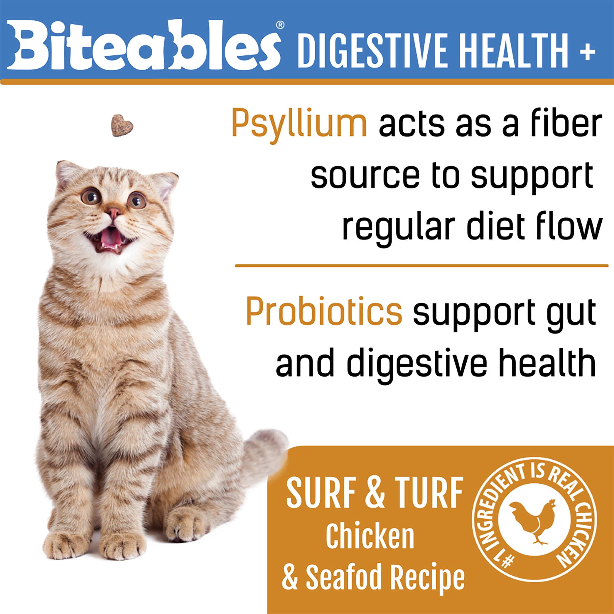 Get Naked Digestive Health Plus Biteables Surf  Turf Recipe Cat Soft Treats， 3 oz.