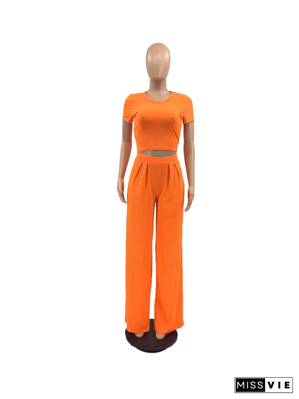 Short Sleeve T Shirt Wide Leg Pants Two Piece Set