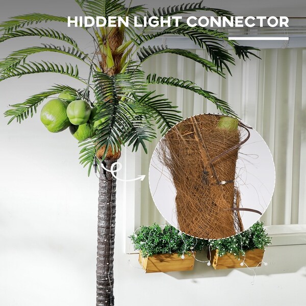 Outsunny 8' Artificial Lighted Palm Tree with 5 Coconuts，350 LED Light，Color Changing Light Up Tropical Palm Tree with Remote