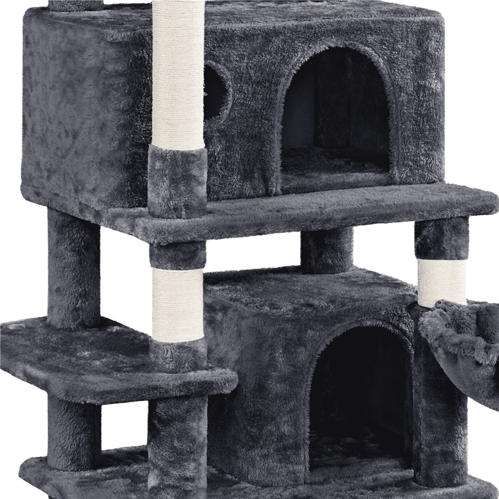 Easyfashion 67'' H Multi-Level Cat Tree Cat Tower with Condos， Dark Gray