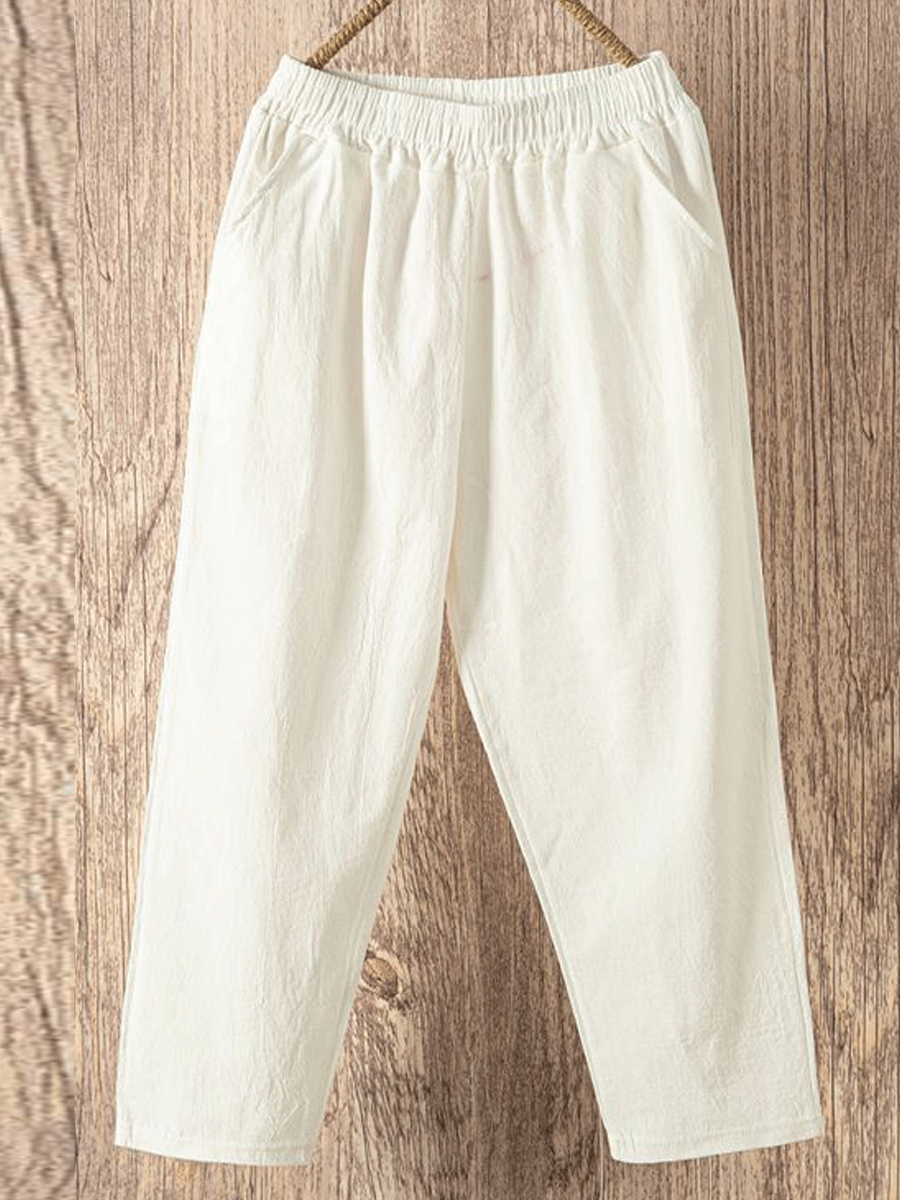 Cropped Cotton Harem Casual Pants