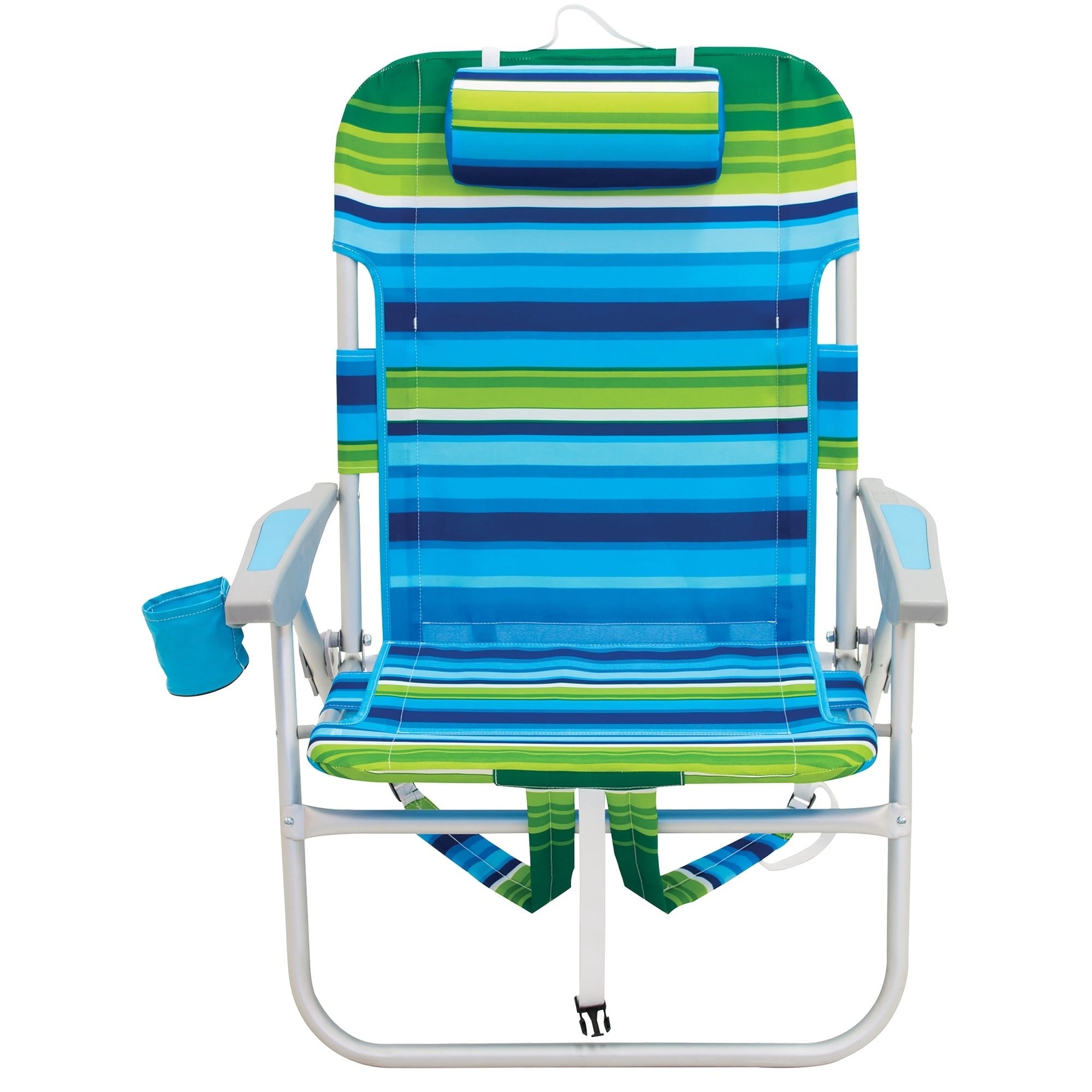 13 inches High Seat ShelterLogic Corp Rio Beach Big Boy Folding  Backpack Beach or Camping Chair， Green/Blue Stripe