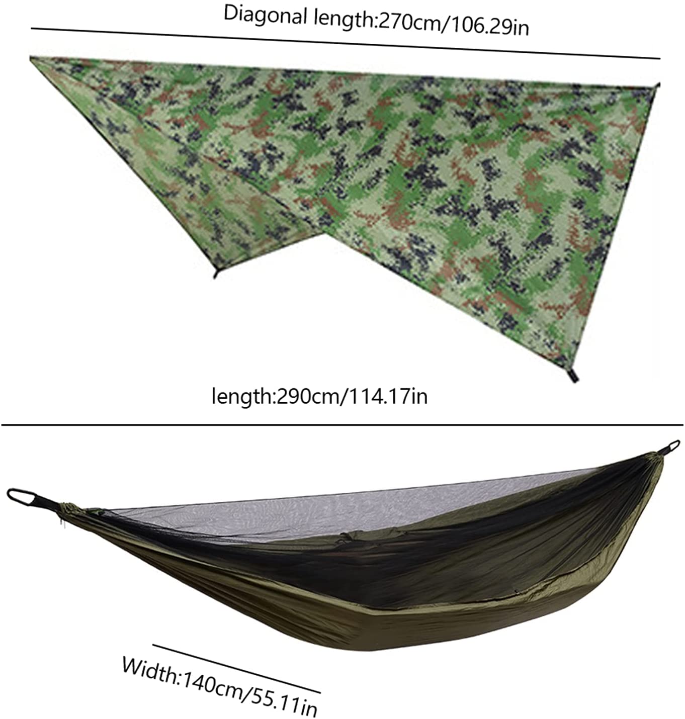 Fetcoi, Camping Hammock with Mosquito Net Tent and Rain Fly Tarp Waterproof Lightweight Nylon Portable 2 Person Hammock