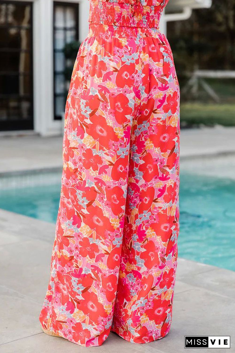 Floral High Waist Wide Leg Pants and Top 2PCS Set