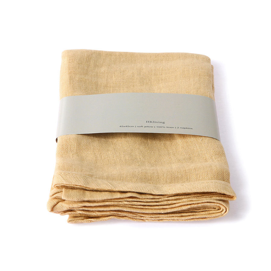 Natural linen soft yellow napkins (set of 2)