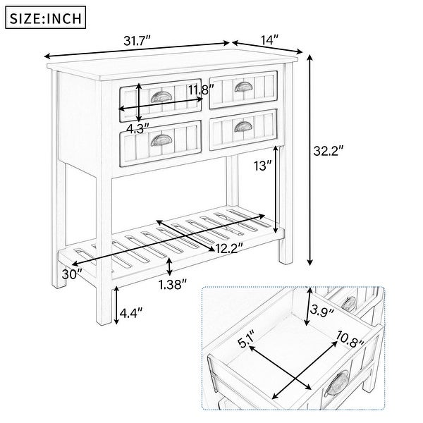 Exquisite Simplicity Sideboard Console Table with 4 Drawers Bottom Shelf， Modern Solid Wood Sofa Table for Living Room and Bedroom