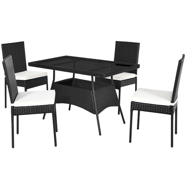 Costway 5PCS Patio Rattan Dining Set Cushioned Chair Table w/Glass Top