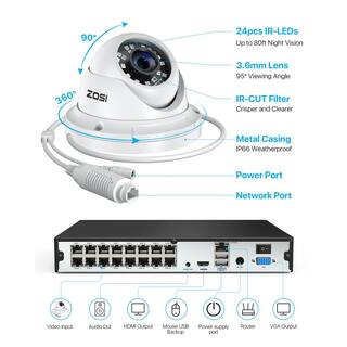 ZOSI 4K 16-Channel POE 3TB NVR Security Camera System with 10-Wired 5MP Outdoor IP Dome Surveillance Cameras 16DK-4285W10-30-US-A2