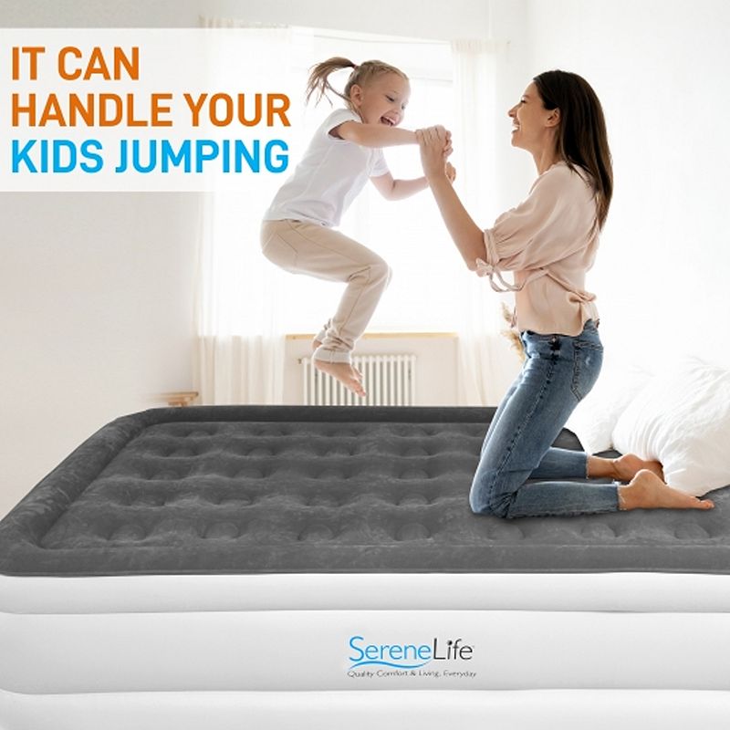 SereneLife Full Size Inflatable Premium Airbed Flocked Mattress w/ Internal Pump