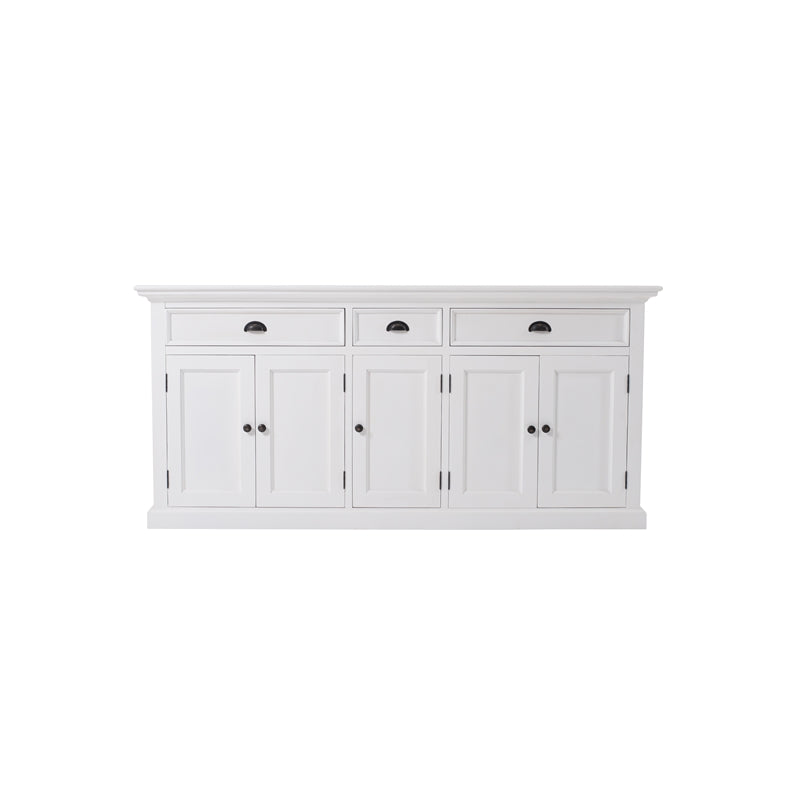 Bowery Hill Mahogany Wood Kitchen Hutch Cabinet with 5 Doors 3 Drawers in White