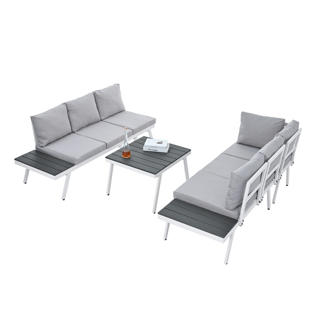 5 Piece Aluminum Outdoor Patio Furniture Set  Modern Garden Sectional Sofa Set with End Coffee Table  for Backyard  Grey