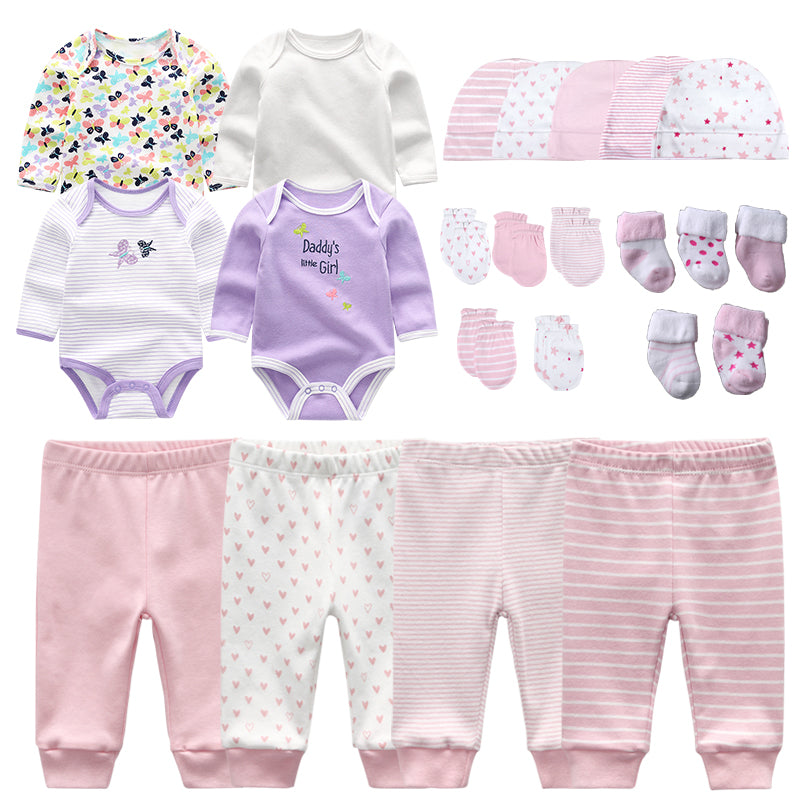 Newborn Clothes Set Gift 23Pcs/lot Bodysuits+Pants+Hat+Gloves+Socks Baby Boy Outfits 0 to 3 &3 to 6 Months Girl Toddler Clothing