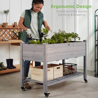 Best Choice Products 48 in. x 24 in. x 32 in. Wood Raised Garden Bed with Lockable Wheels Liner - Gray SKY6624