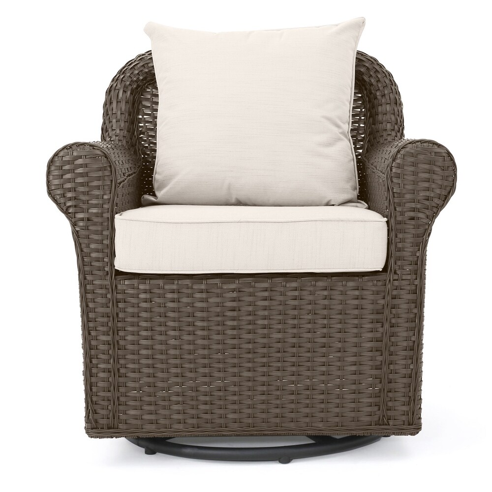 Amaya Outdoor 4 Seater Wicker Swivel Chair and Fire Pit Set by Christopher Knight Home