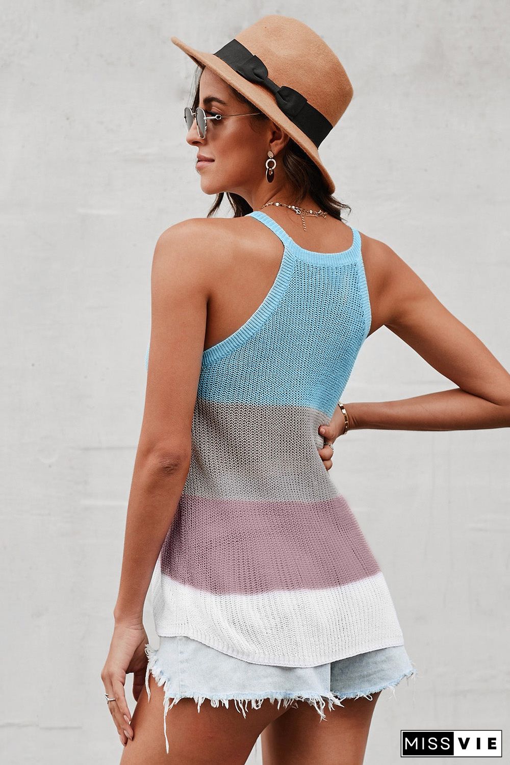 Color Block Striped Knit Tank Top