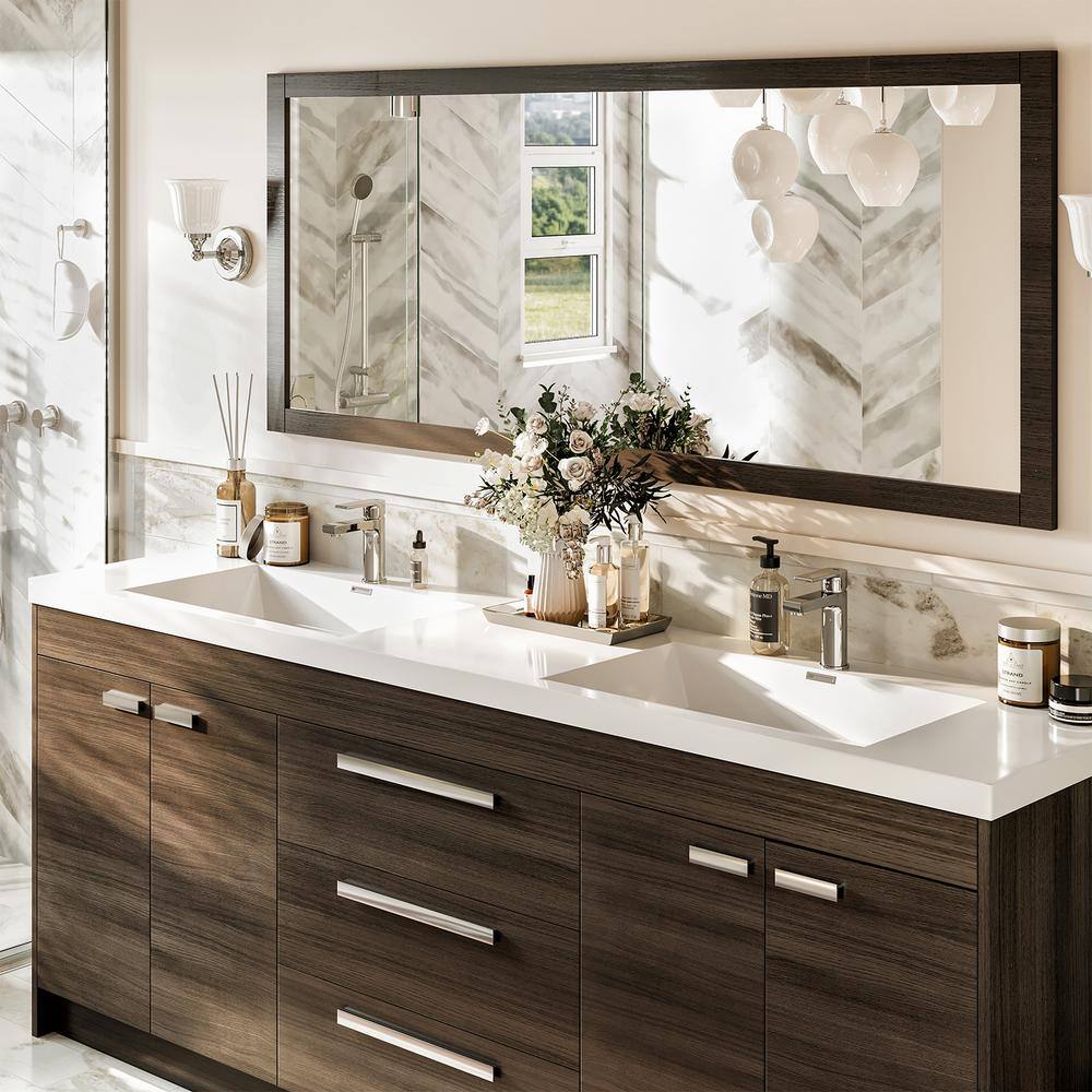 Eviva Lugano 84 in. W x 19 in. D x 34 in. H Double Bathroom Vanity in Gray Oak with White Acrylic Top with White Sinks EVVN1900-8-84GOK