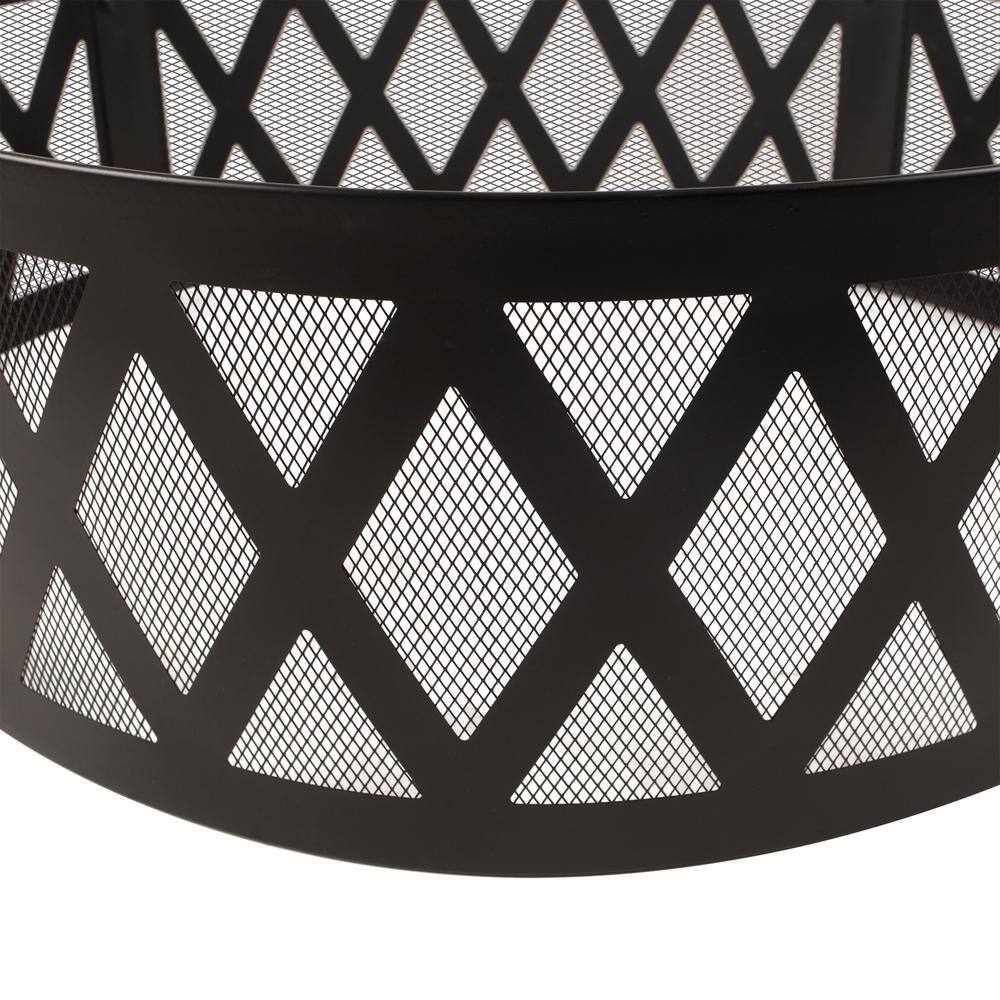 Pleasant Hearth 36 in. x 12 in. Round Steel Wood Burning Lattice Fire Ring in Black OFW884FR