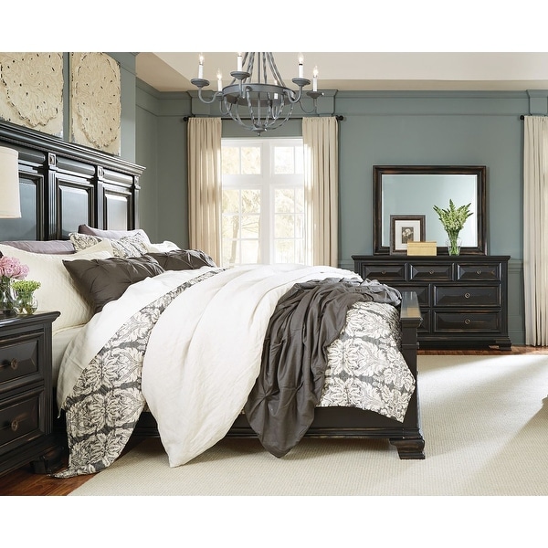 Roundhill Furniture Renova Vintage Black Wood Panel Bedroom Set - - 31294038