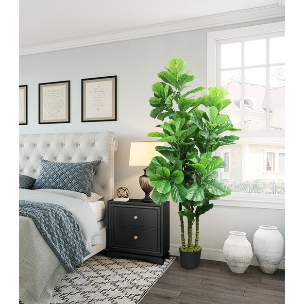 Homlux  6ft Artificial Fiddle Fig Tree With Woven Seagrass Plant Basket