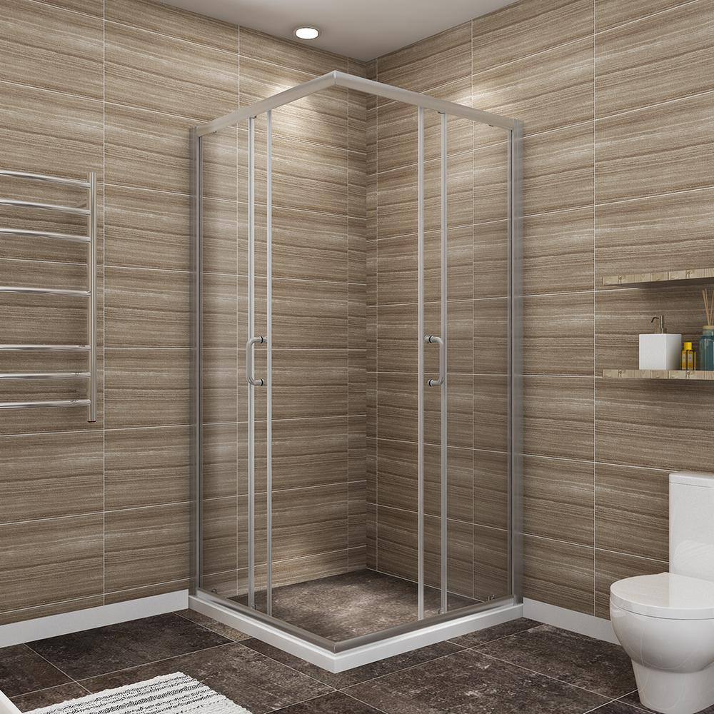 FORCLOVER 36 in. W x 72 in. H Square Sliding Framed Corner Shower Enclosure in Brushed Nickel Finish with Clear Glass SND29CG-3672BN