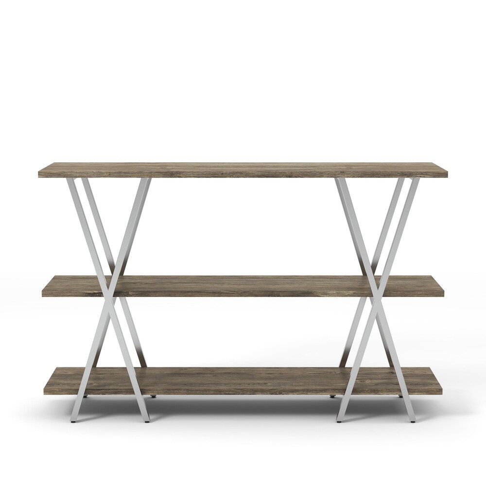 Kent Contemporary Oak Steel 2 Shelf Console Table by Furniture of America