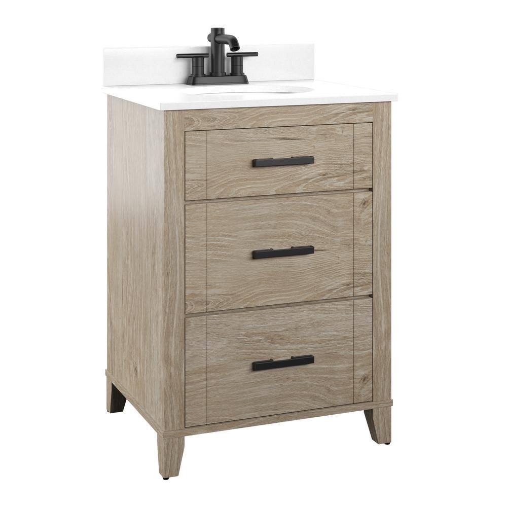 Glacier Bay Farmdale 24 in. W x 20 in. D x 37.9 in. H Bath Vanity in Natural Oak with White Stone Top 24BV35083ZPO117