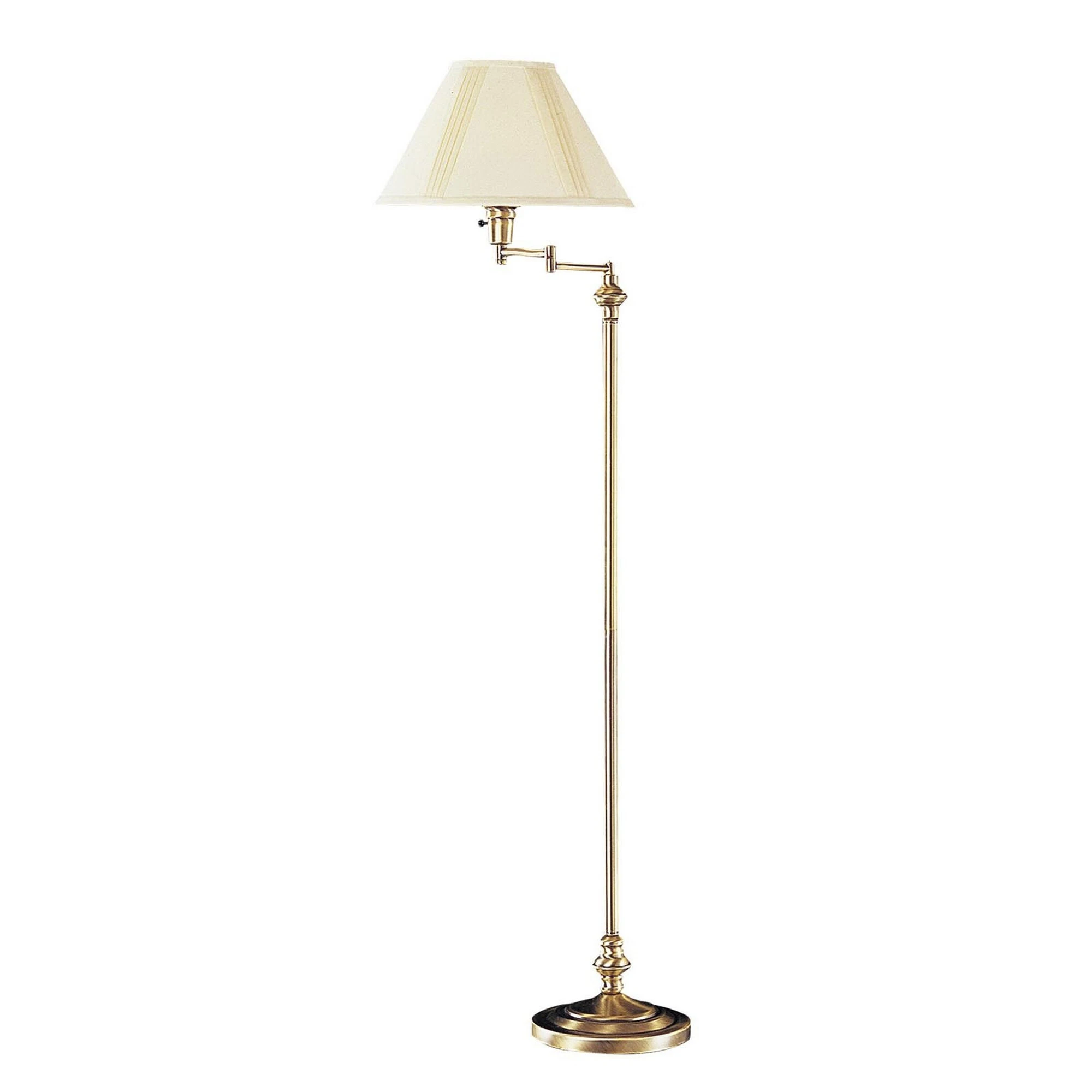 150 Watt Metal Floor Lamp with Swing Arm and Fabric Conical Shade, Gold