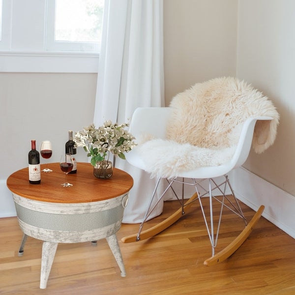 Farmhouse End Table， Rustic Side Table w/Wood Lid， Coffee Table - 24.21*18.89*18.11 in