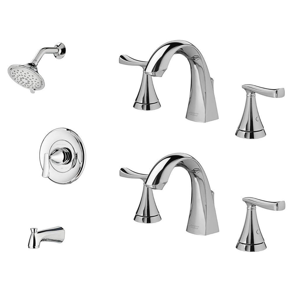 American Standard Single-Handle 3-Spray Tub and Shower Faucet with Two 8 in. Bathroom Faucet Set in Polished Chrome (Valve Included) CHATTSWSCH BNDL