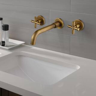 Flynama Single Hole Double-Handle Wall Mount Bathroom Faucet in Antique Brass FL2276A