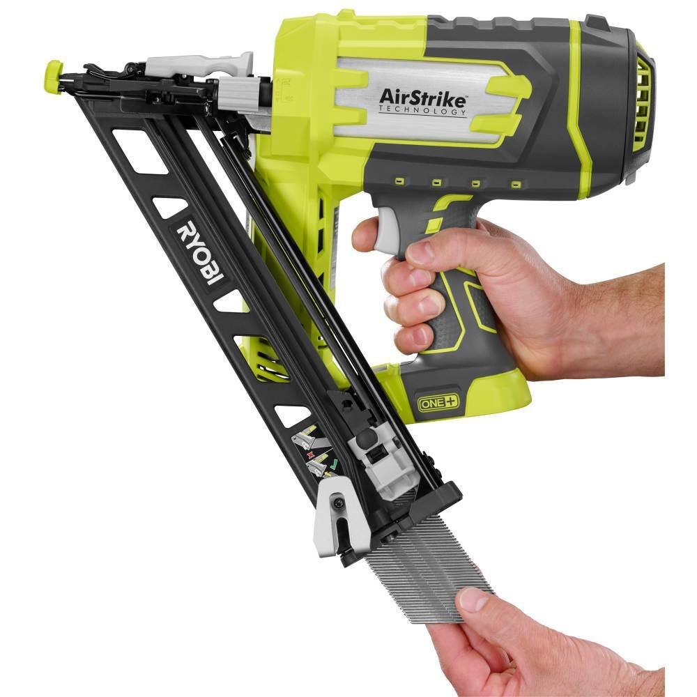 RYOBI ONE+ 18V Cordless AirStrike 15-Gauge Angled Finish Nailer and 2.0 Ah Compact Battery and Charger Starter Kit P330-PSK005