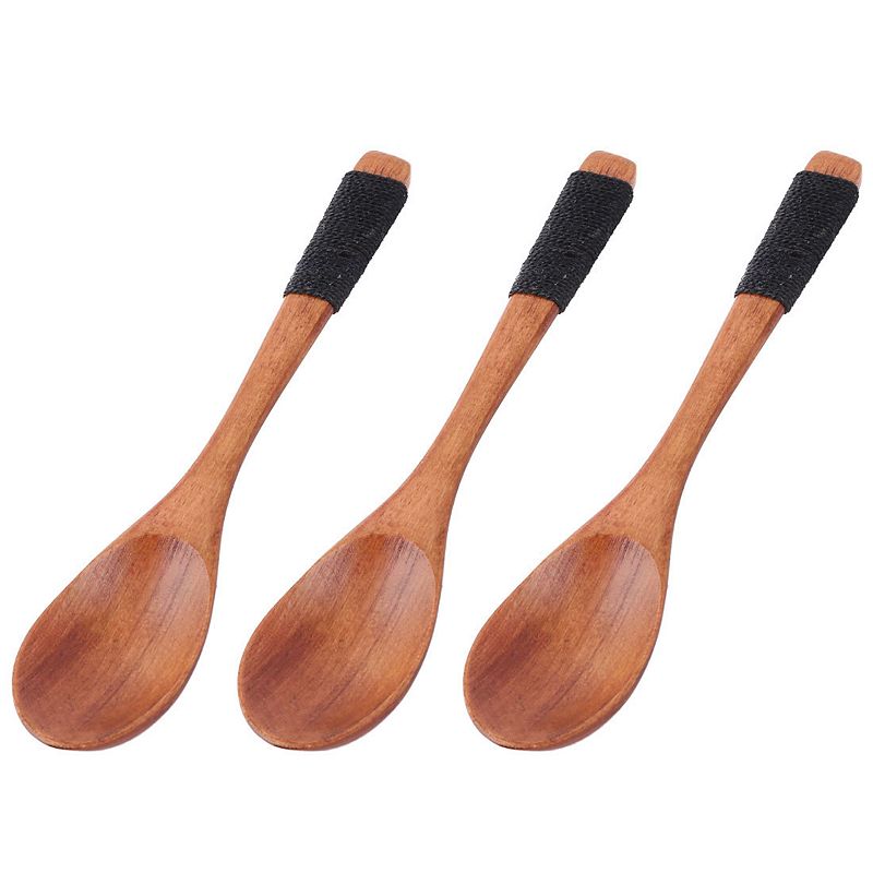 Kitchen Cooking Wood Salt Candy Peper Holder Spoon Brown 6 Length 3pcs