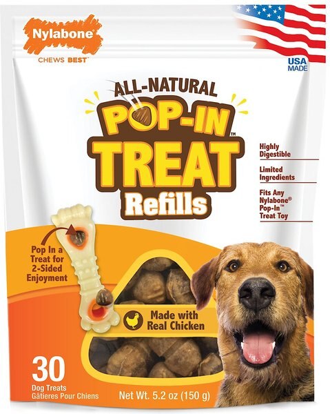 Nylabone Pop-In Dog Treat Refills Chicken Flavor Dog Treat Toy Combo， Medium， 30 count