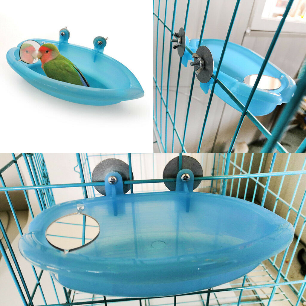 Bird Water Bath Tub For Pet Bird Cage Hanging Bowl Parrots Parakeet Birdbath