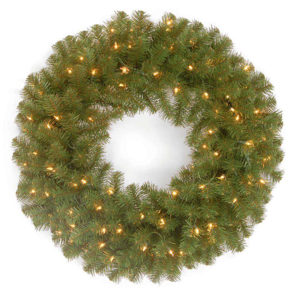  24in. Artificial North Valley(R) Spruce Wreath with Battery Operated Dual Color LED Lights NRV7-300D-24WB1