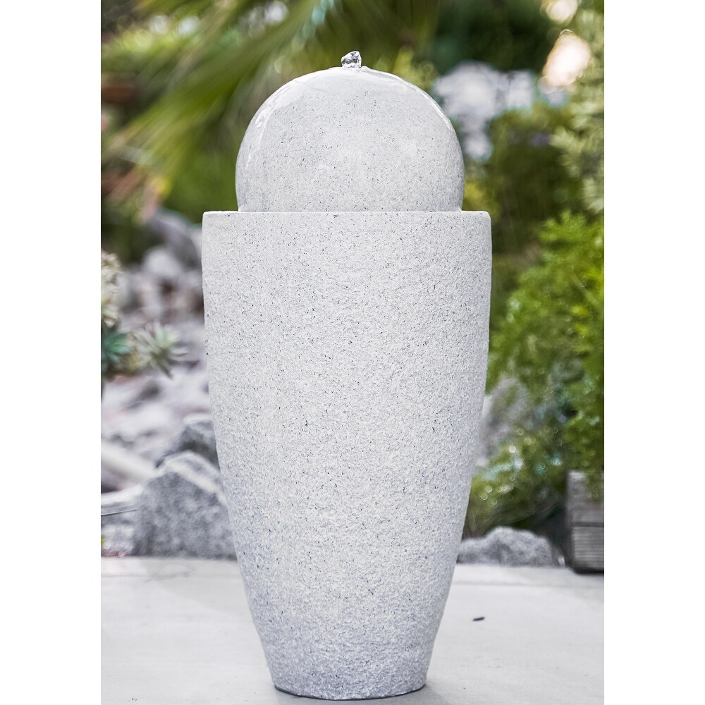 XBrand Modern Stone Textured Round Sphere Water Fountain  LED Lights  25.6 Inch Tall  Grey